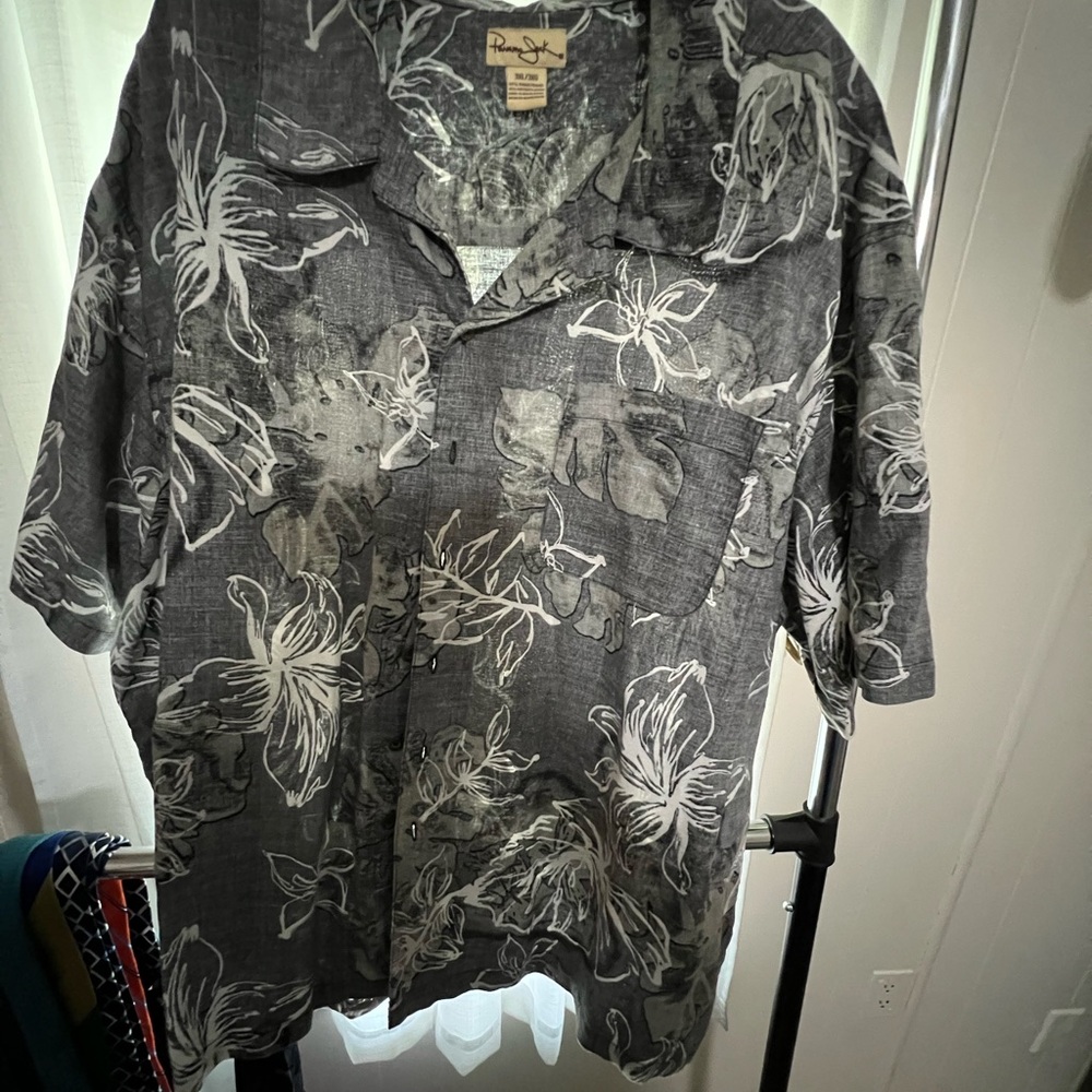 Panama Jack Men's Black and White Floral Shirt